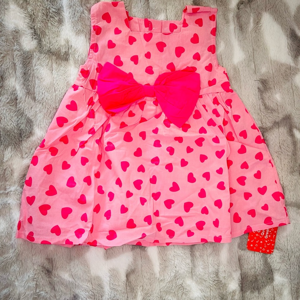 PatPat Pink Heart Print Dress with Vibrant Bow